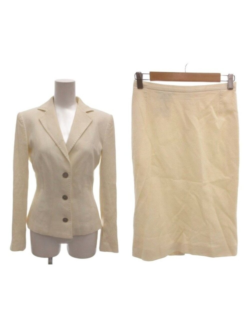 Dolce & Gabbana Set Suit Jacket Pencil Skirt Ivory Metal Logo Button Notched 40